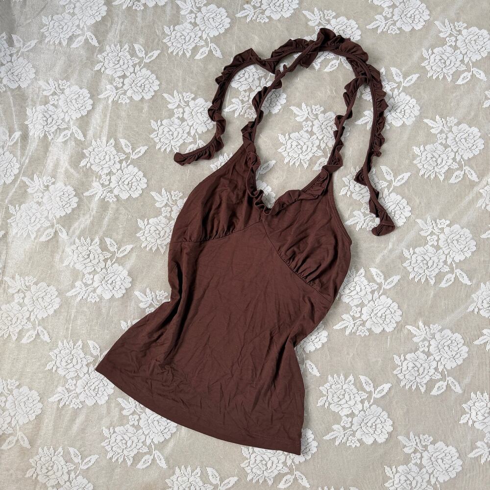 Nanso Brown Ruffle Halter Top Size XS